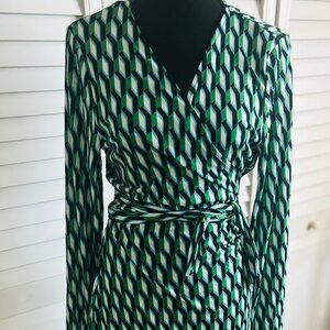 NEW with Tags Diane von Fürstenberg Classic Green/Blue White Maxi Wrap Dress (L)